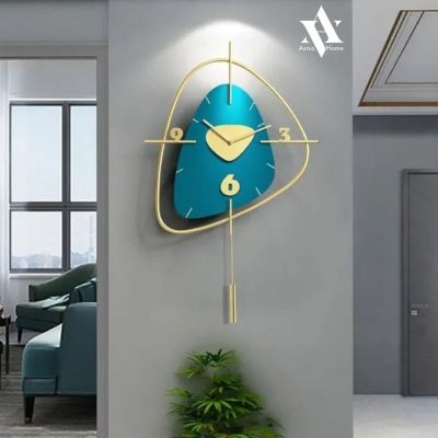 Metal Wall Clock Blue And Golden Design