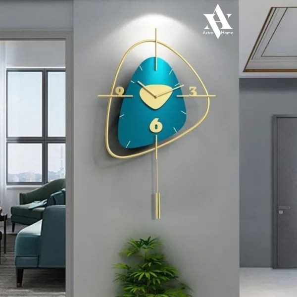 Metal Wall Clock Blue And Golden Design