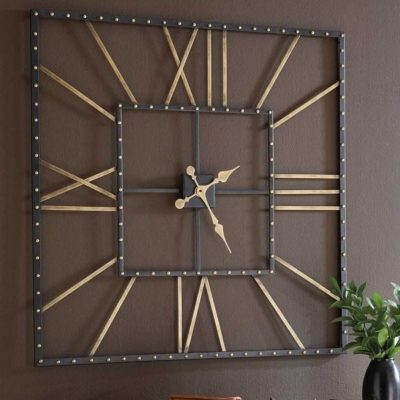 Metal Wall Clock with Black Square Shape