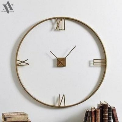 Metal Round Wall Clock with Golden Frame