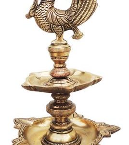 Handcrafted Brass Peacock Diya Lamp for Home Decor and Gifting 7.5*7.5*16.5 Inches