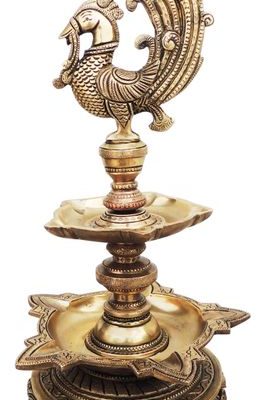 Handcrafted Brass Peacock Diya Lamp for Home Decor and Gifting 7.5*7.5*16.5 Inches