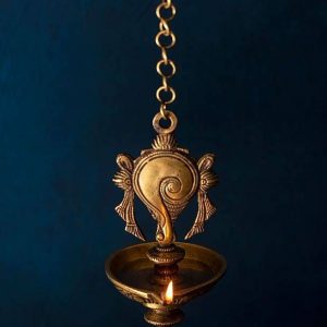 Traditional Shankh Design Brass Hanging Diya Home Decor Gifting