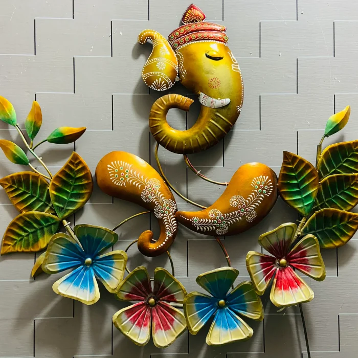 Metal Flower Ganesh Wall Art