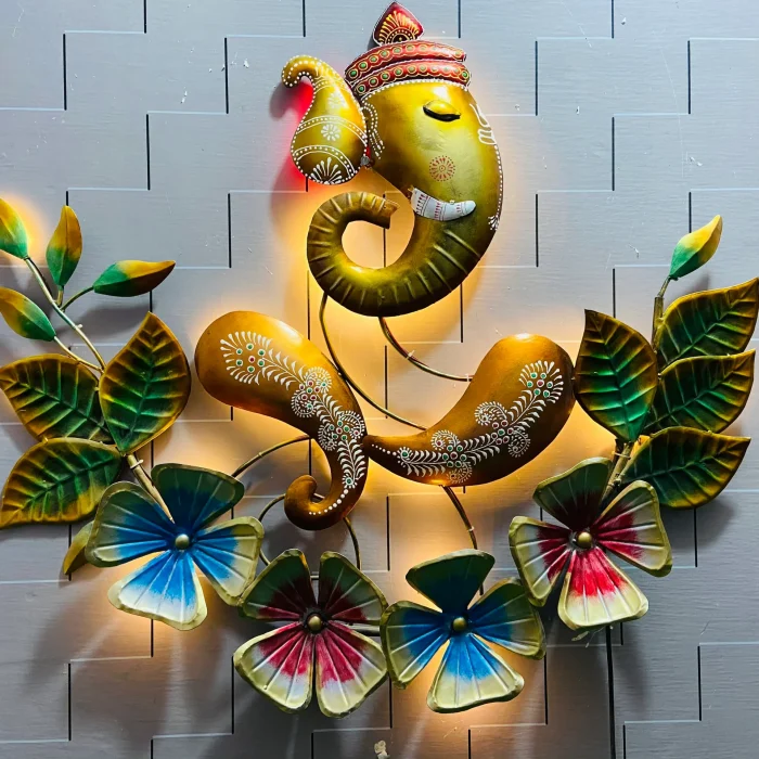Metal Ganesha Wall Hanging Flower Design