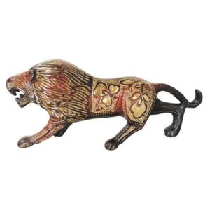 Handcrafted Brass Flower Engraved Lion Showpiece