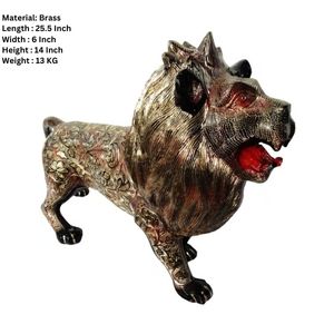 Handcrafted Brass Roaring Lion Floral  Engraved Showpiece