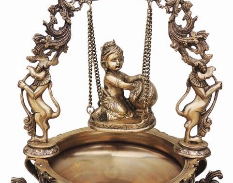 Brass Little Krishna on Swing Urli