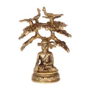 Brass Lord Buddha Meditating Under Tree Idol