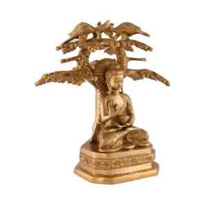 Brass Buddha Under The Bodhi Tree Statue Height 9.5 Inches