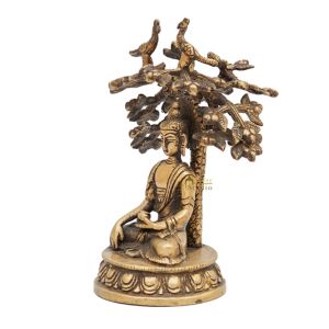 Brass Lord Buddha Meditating Under Tree Idol Height : 5.5 inches