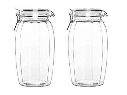 Octagon shape Clamp lid food Storage glass Mason airtight jars, Set of 2 piece, clear, (1800 ml)