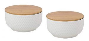 Ceramic Serving Bowl Set with Bamboo Lid- 2 Pieces, Transparent