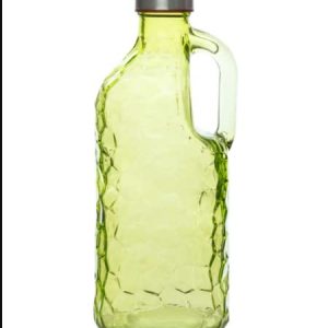 Honey comb Textured Glass beverage Bottle with Handle, 1 Piece, 1000mL (GREEN)