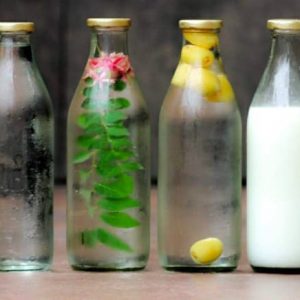 Crystal Clear 1L Milk Bottle with Leak-Proof Metal Lid in Checkes Pattern set of 6 pcs (random color)