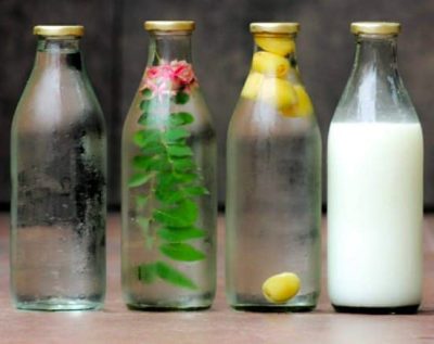 Crystal Clear 1L Milk Bottle with Leak-Proof Metal Lid in Checkes Pattern set of 6 pcs (random color)