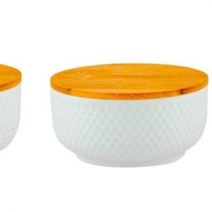 Golf pattern Ceramic Storage/Serving Bowl Set With Bamboo lid, set of 3 piece,