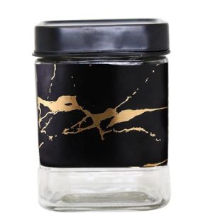 Set of 2 pieces, Transparent Glass Canister with Black Strip and Golden marble Abstract Print,Multipurpose Canister 750 ml Jars & Containers
