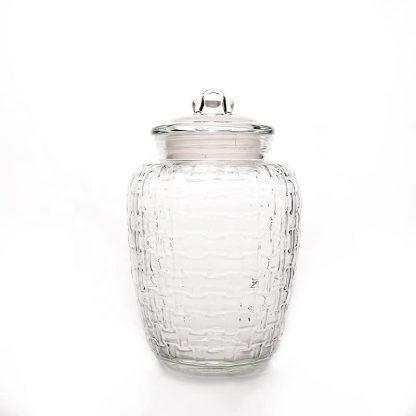 Glass Jar In Check Pattern With Airtight Lid Glass Pickle Storage Jar 2300 ml