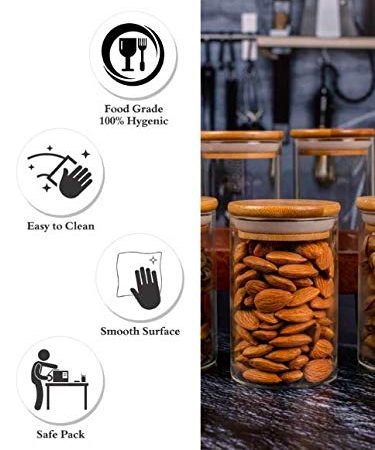 Glass Storage Jar with Wooden Lid (Set of 6pcs, 270ml)