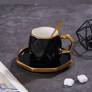 Breakfast Snacks Coffee Cup and Saucer Set (Black)