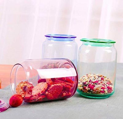 Set of 2 Pieces Transparent Clear Canning Food Storage Glass Mason Sealed airtight Jars Container Pot (Color Sent Randomly)
