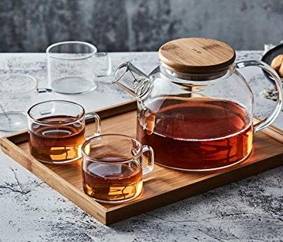 Heat-Resistant Glass Tea Set of 6-Piece (Cold Teapot, Glass Water Cup x 4, Tray)