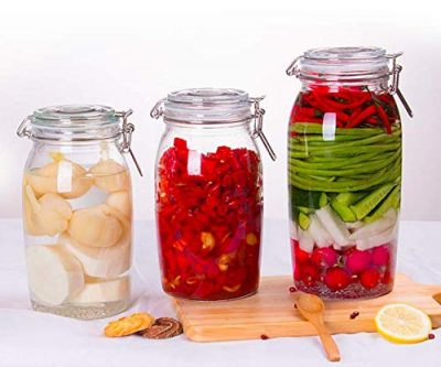 Clamp lid Food Storage Glass Mason airtight jar Canister, Clear, 2 Piece, (1800 ml)