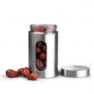 Stainless Steel Plated Glass Kitchen Canister, Airtight Food Storage, Visible Window Seasoning Cereal Container Organizer Set of 3 Pieces