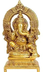 Brass Ganesha laxmi Saraswati Temple Golden Finish 7 Inches
