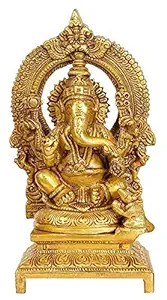 Brass Ganesha laxmi Saraswati Temple Golden Finish 7 Inches