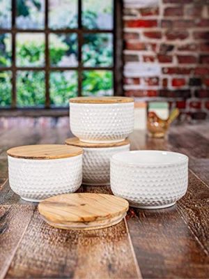 Porcelain Mixing/Storage/Serving Bowl Set of 4 Pieces with Wooden Lid