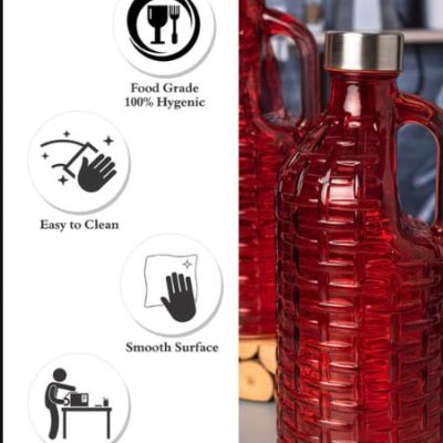 Textured Glass beverage bottle with handle, 1 Piece, 1000mL (RED)