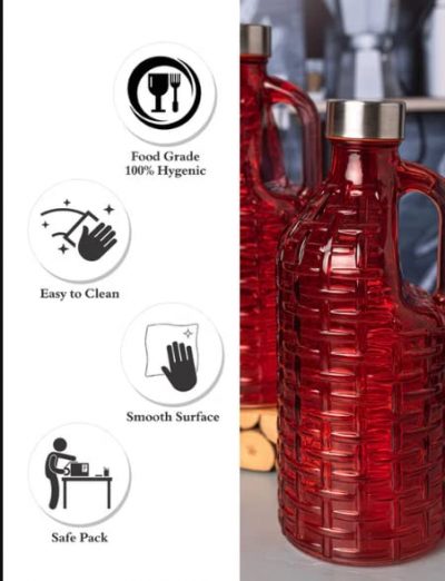 Textured Glass beverage bottle with handle, 1 Piece, 1000mL (RED)