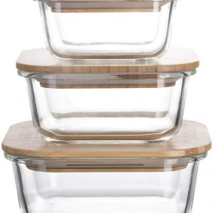 Square Glass Food Storage Containers / lunch box with Bamboo Lids