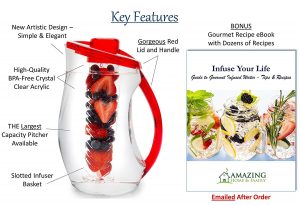 Acrylic Fruit Infusion Water Pitcher Jug with Removable Core and Lid, 2.5L(Multicolour)