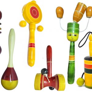 Wooden Baby Rattles Set of 6 nos Pack Non Toxic Channapatna Toys – Baby Music and Sound Makers