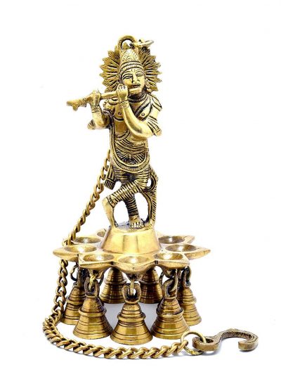 Brass Krishna Statue Hanging Diya 8.5 Inches Height