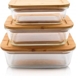 Rectangular Glass Food Storage Containers / lunch box with Bamboo Lids