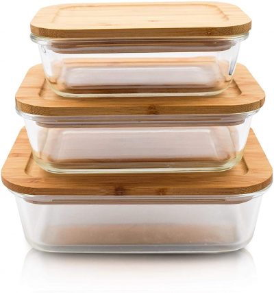 Rectangular Glass Food Storage Containers / lunch box with Bamboo Lids