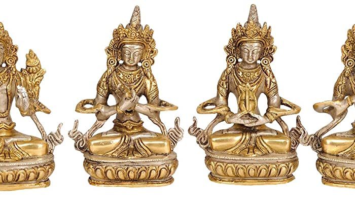 Brass Green Tara, White Tara, Vajradhara, Amitabha, Vajrasattva and Chenrezig Gold color Idol