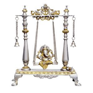 Brass Ganesh Jhula Hanging Bells with Chain & Kirtimukha Idol Swing Statue