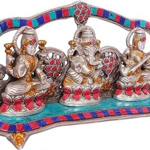 Ganesha Lakshmi Saraswati Brass Idol Statue