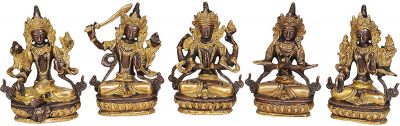 Buddhist Deities-Green Tara, Manjushri, Chenrezig, Vajradhara and White Tara
