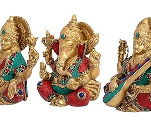 Brass Lakshmi, Ganesha and Saraswati Statue