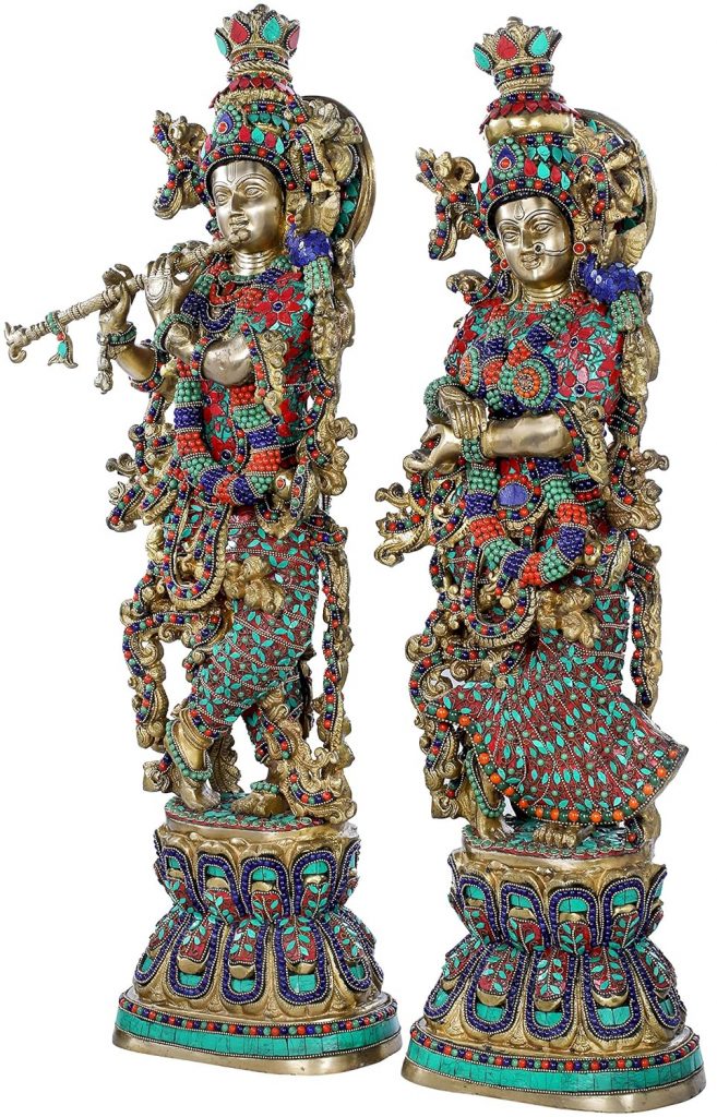 Blue Stone Brass Radha Krishna Big Size Murti ( 29 x 9 x 6 Inches)