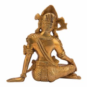 Brass Indra Dev Sitting Statue , Height 5.75 inch, Golden, Standard