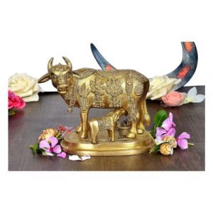 Brass Kamadhenu Cow with Calf Showpiece