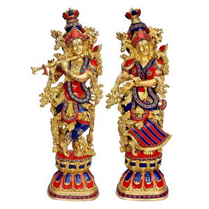 Brass Large Flute Radha Krishna Statue Idol