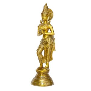 Brass Large Namaste Lady Statue, Height 28″